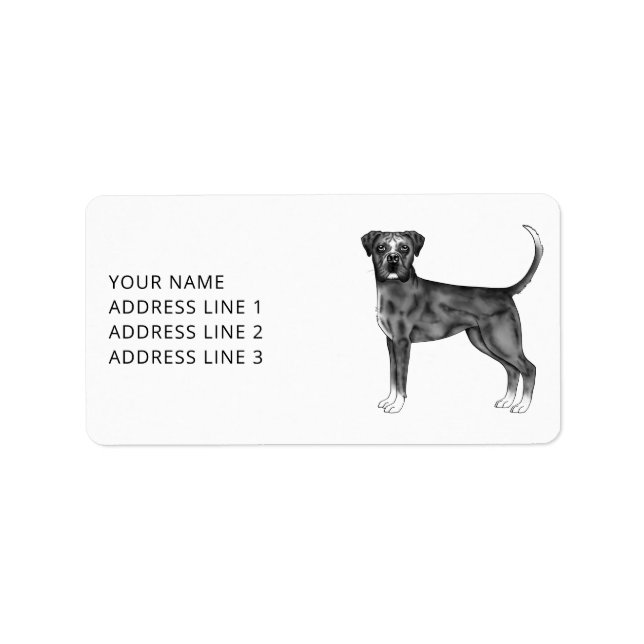 German Boxer Dog In Black And White & Custom Text Label (Front)