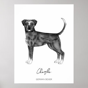 German Boxer Dog In Black And White & Custom Text Poster