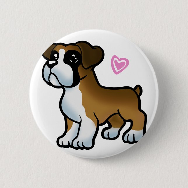 German boxer puppy cartoon  | choose back colour 6 cm round badge (Front)