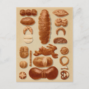 German Breads Illustration from Vintage Cookbook Postcard