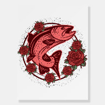 German Brown Trout Vintage Floral Art