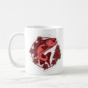 German Brown Trout Vintage Floral Art Coffee Mug