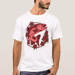 German Brown Trout Vintage Floral Art T-Shirt