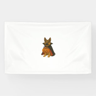 German Bulldog Halloween Dog in Vampire Costume wi Banner
