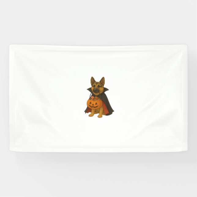 German Bulldog Halloween Dog in Vampire Costume wi Banner (Horizontal)