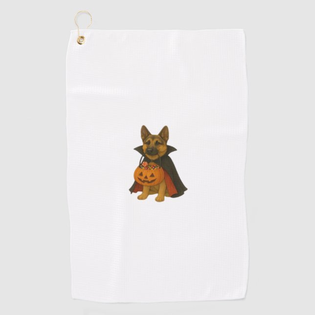 German Bulldog Halloween Dog in Vampire Costume wi Golf Towel (Front)