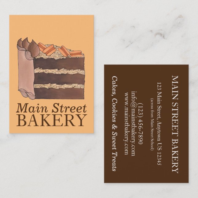 German Chocolate Cake Slice Bake Shop Bakery Chef Business Card (Front/Back)