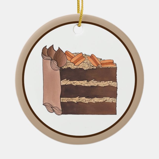 German Chocolate Cake Slice Birthday Party Piece Ceramic Tree Decoration (Front)