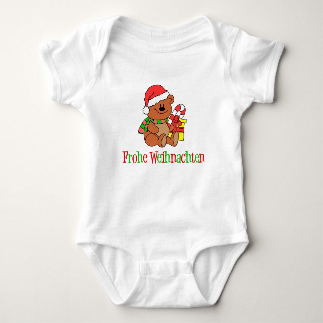 German Christmas Bear Baby Bodysuit (Front)