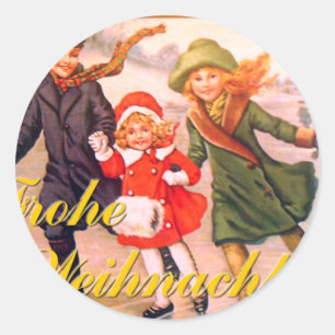 German Christmas Card Frohe Weihnachten Classic Round Sticker