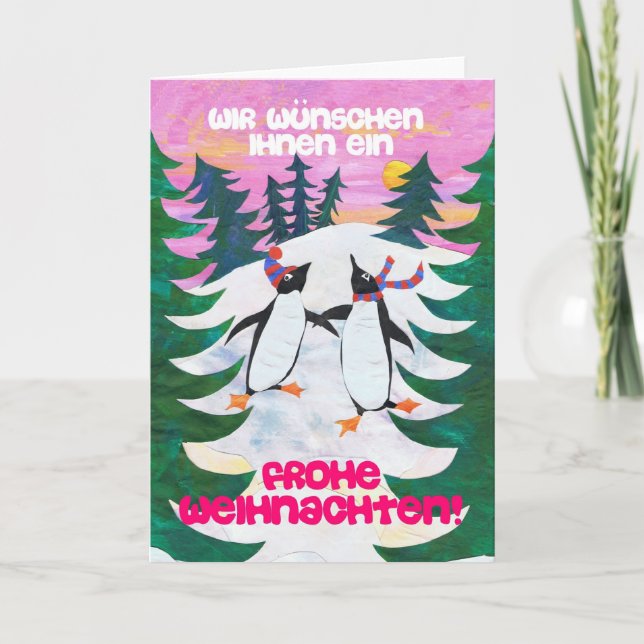 German Christmas Card - Skating Penguins (Front)
