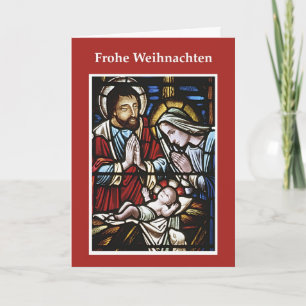 German Christmas Card, Stained Glass, Holy Family Holiday Card