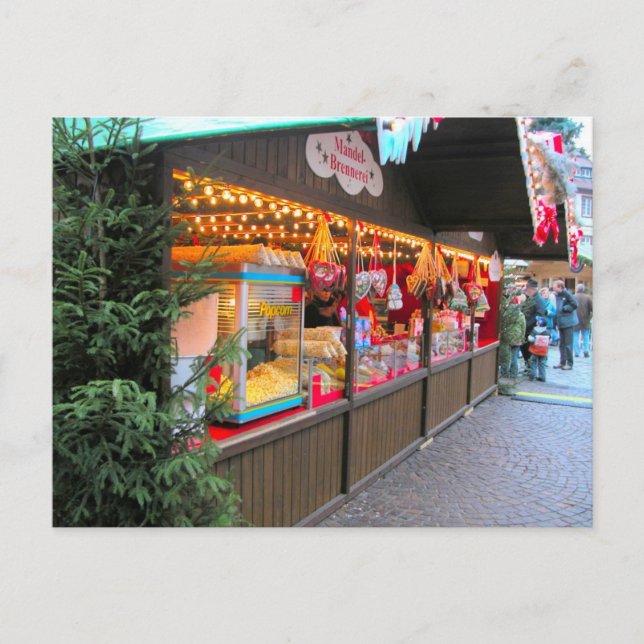 German Christmas  Market stalls Holiday Postcard (Front)
