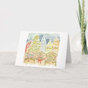 German Christmas Market Watercolor Travel Holiday Card