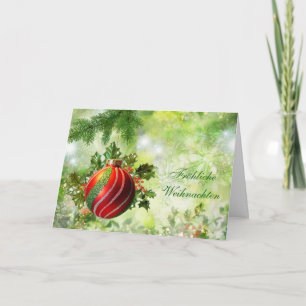 German Christmas red green bauble, holly, pine Holiday Card