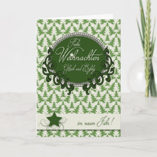 German Christmas Retro Green Trees Holiday Card