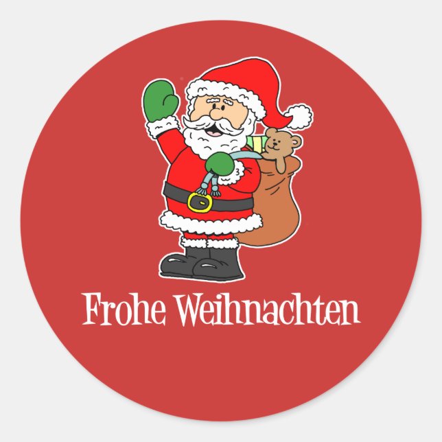 German Christmas Santa Frohe Weihnachten Classic Round Sticker (Front)