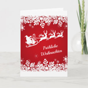 German Christmas - Snowflakes, Santa, reindeer Holiday Card