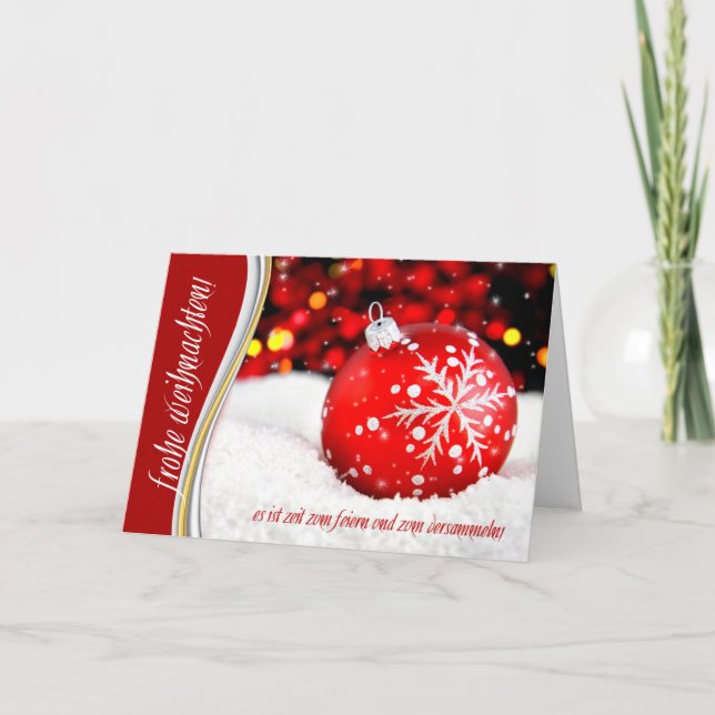 German Christmas Weihnachten Red Snowflake Holiday Card (Front)