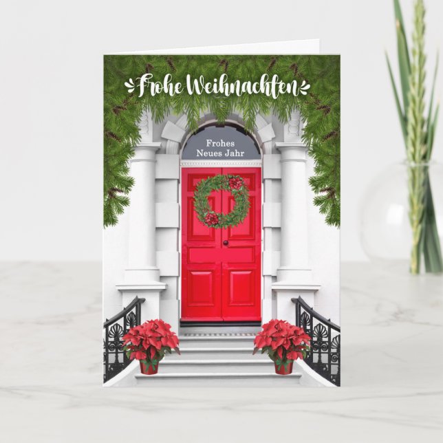 German Christmas Wreath on the Door Holiday Card (Front)
