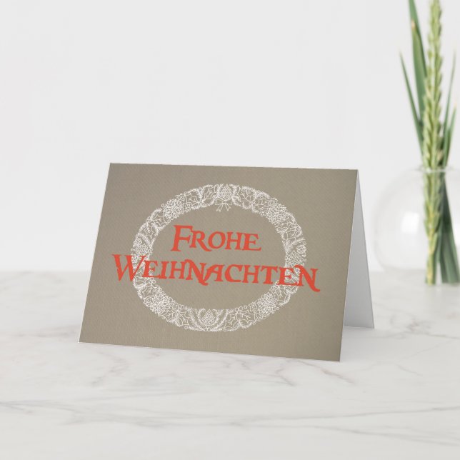 German Christmas Wreath White and Red on Burlap Holiday Card (Front)