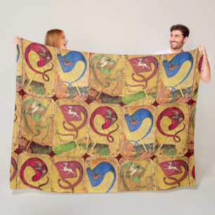 German Court Flags /Dogs,Deers,Falcons,Ducks Fleece Blanket