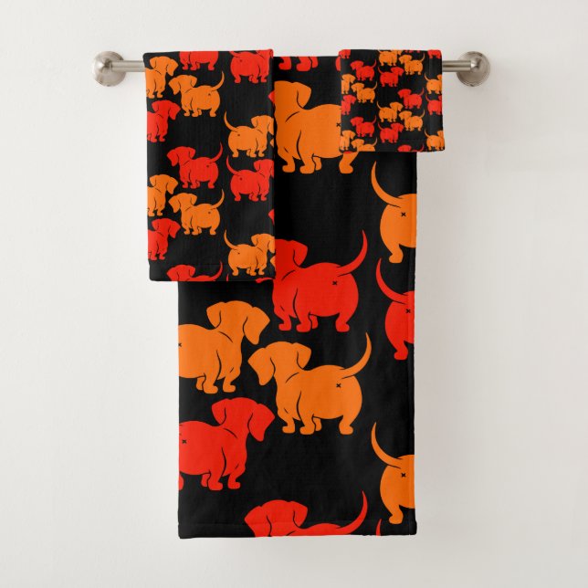 German Dachshund Dog Patterns Bath Towel Set (Insitu)