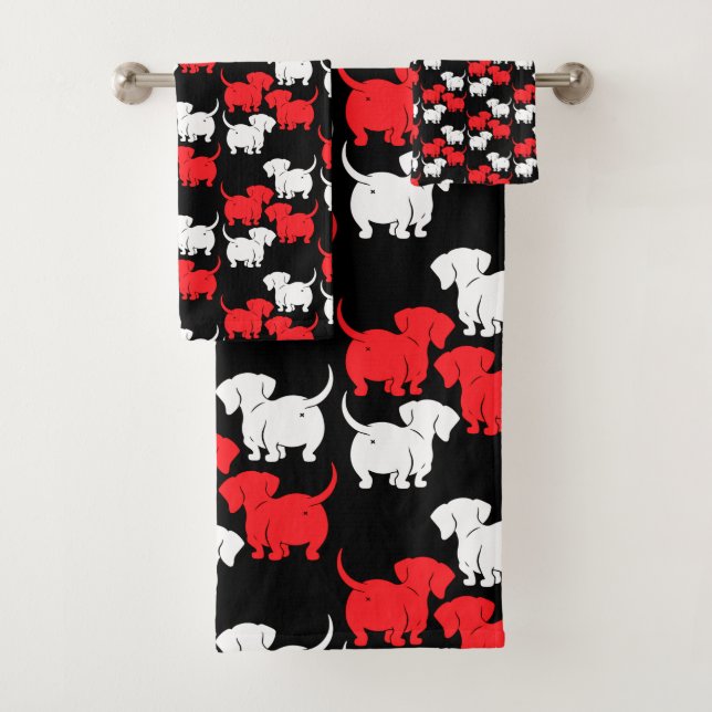 German Dachshund Dog Patterns Bath Towel Set (Insitu)