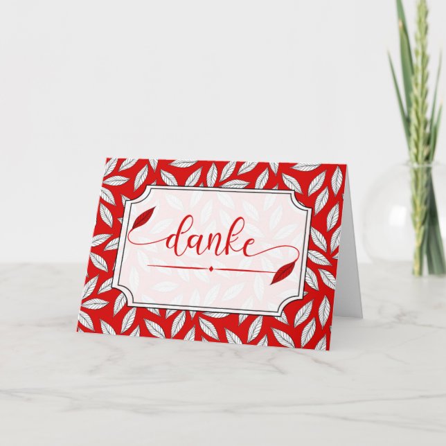 German Danke Thank You Red and White Botanical Card (Front)