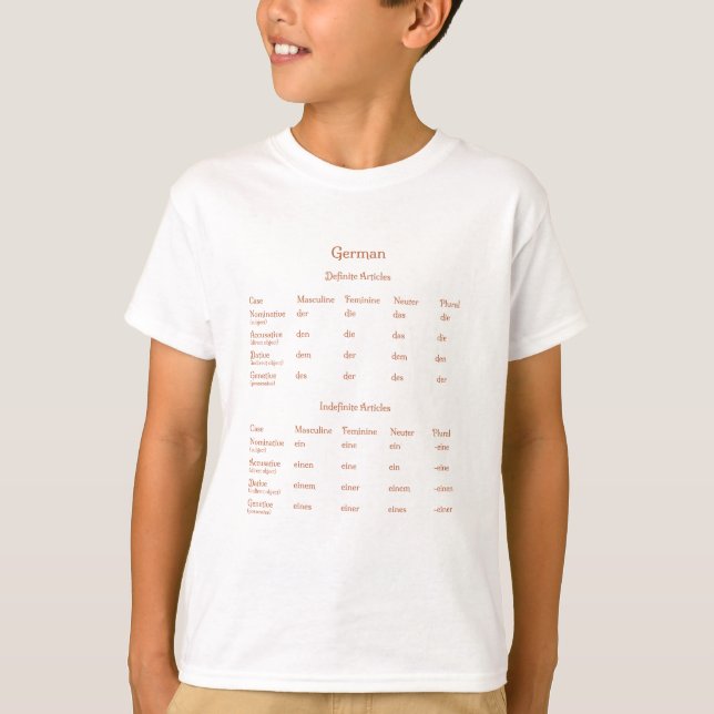 German Definite & Indefinite Articles Grammar Help T-Shirt (Front)