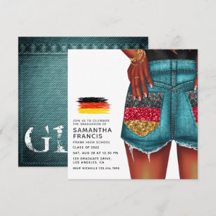 German Denim Girl Graduation Party Invitation