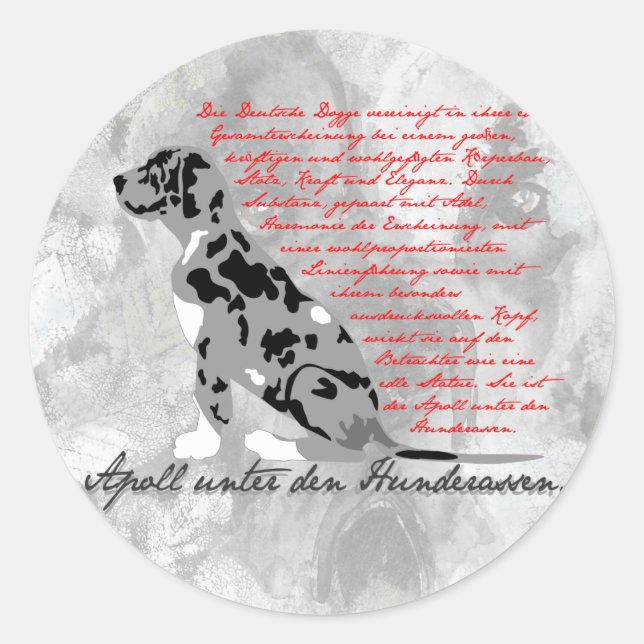 German: Dogge Classic Round Sticker (Front)