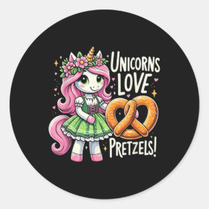 German Drindl Unicorn Love Pretzels Funny Kids Classic Round Sticker