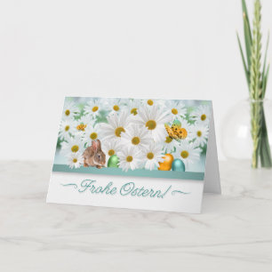 GERMAN Easter Daisy Garden Bunny and Eggs Card