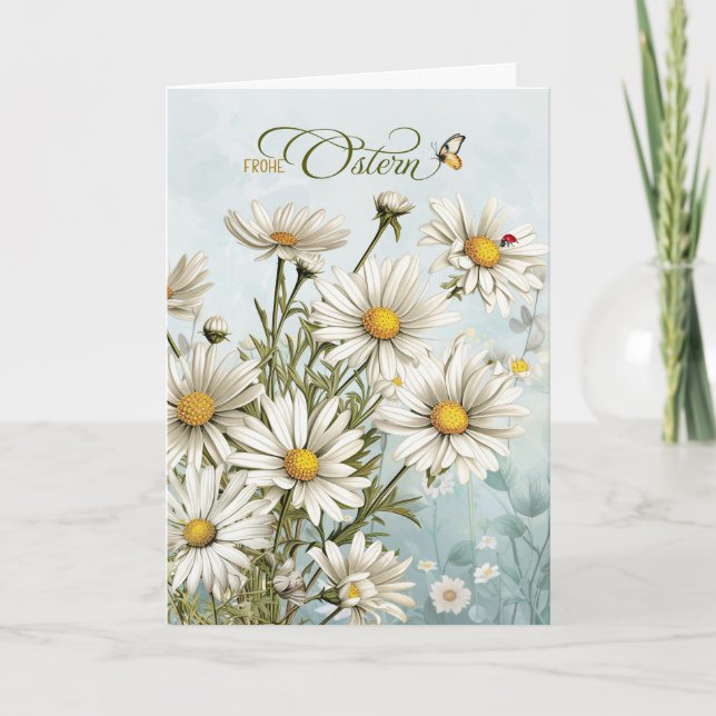 German Easter White Daisy Garden Frohe Ostern Holiday Card (Front)