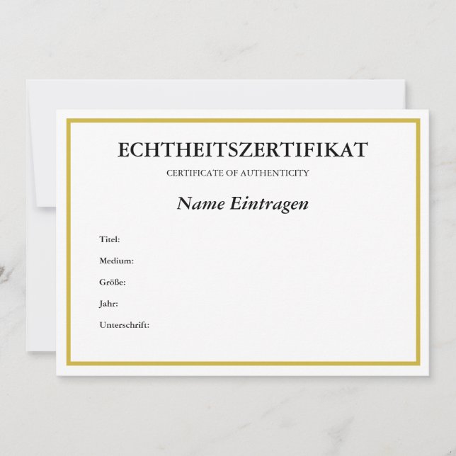 German ECHTHEITSZERTIFIKAT CertificateAuthenticity Holiday Card (Front)