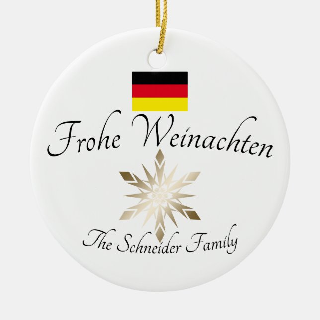 German Family Name Frohe Weinachten Germany Flag Ceramic Tree Decoration (Front)