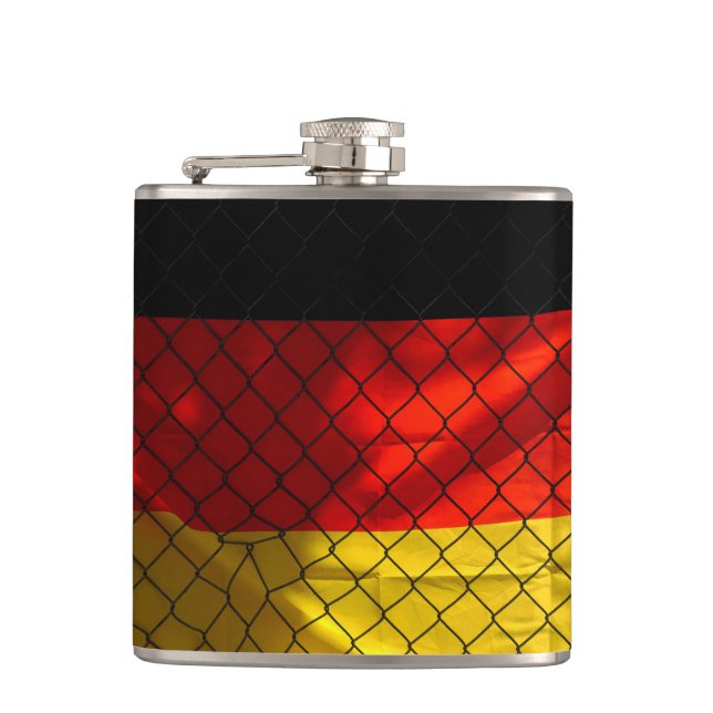 German Flag behind Chain Link Fence Hip Flask (Front)
