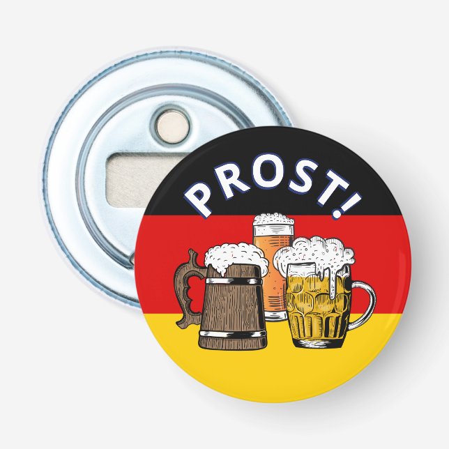 GERMAN FLAG Cartoon Three Beers PROST Bottle Opener (Front)