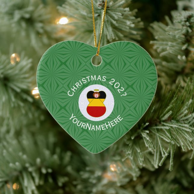 German Flag Christmas Angel Personalised Heart Ceramic Tree Decoration (Tree)