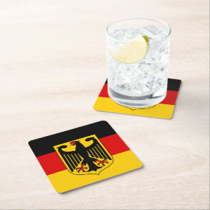 German flag & Coat of Arms, Deutschland/sport fans Square Paper Coaster