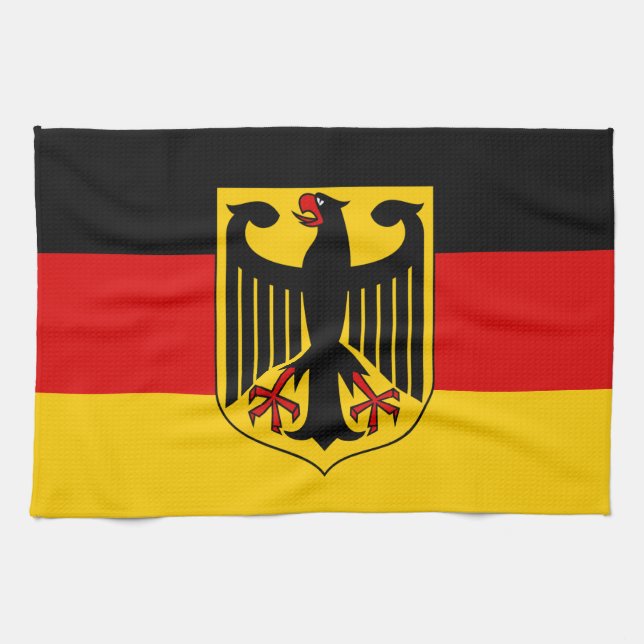 German flag & Coat of Arms, Deutschland/sport fans Tea Towel (Horizontal)