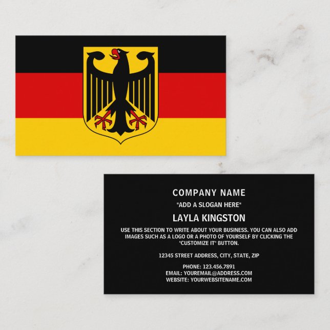 German Flag & Coat of Arms, Flag of Germany Business Card (Front/Back)