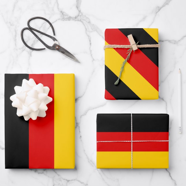 German Flag Colours Black Red Gold  Wrapping Paper (Front)
