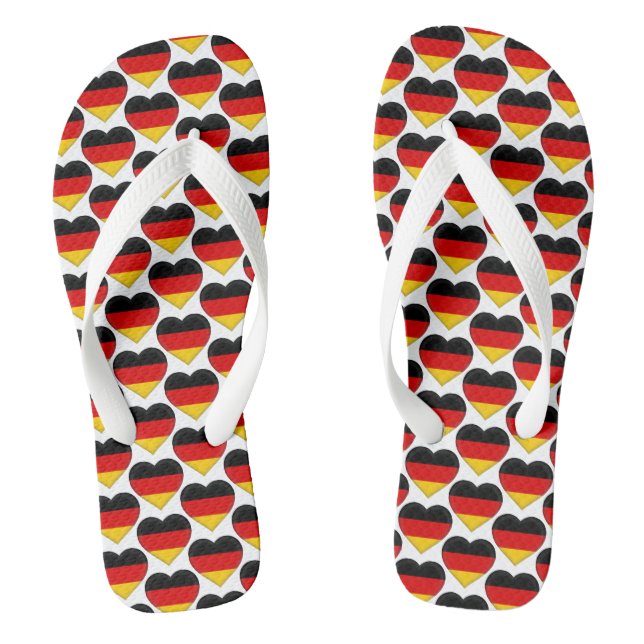 German Flag Colours Hearts Pattern Patriotic Flip Flops (Footbed)