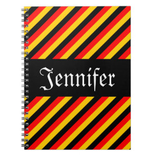 German Flag Colours Stripes Pattern + Custom Name Notebook