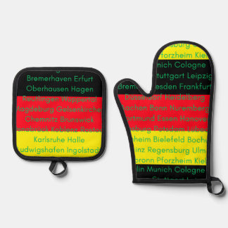 German Flag Colours with Cities Oven Mitt & Pot Holder Set