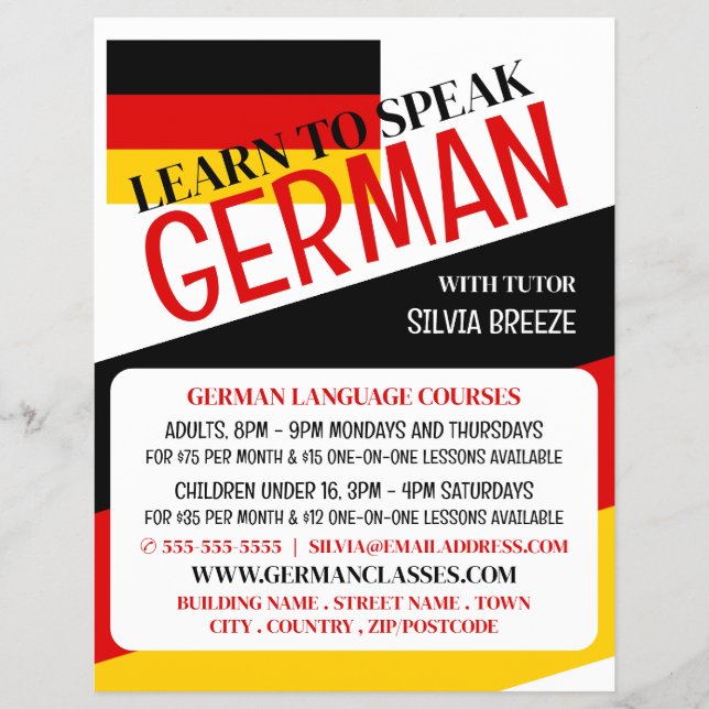 German Flag, German Language Course Advertising Flyer (Front)
