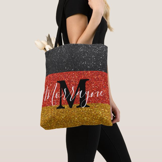 German Flag Glitter Germany Monogram Name Tote Bag (Close Up)