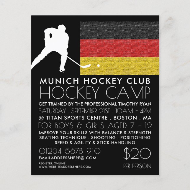 German Flag, Hockey Player, Camp Advertising Flyer (Front)